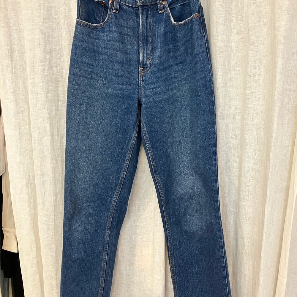 Straight High Rise Blue Denim Jeans by Abercrombie & Fitch